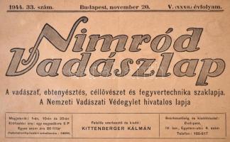 1944 Nimród vadászlap november 20-i száma, szakadásokkal, a sarkán hiánnyal