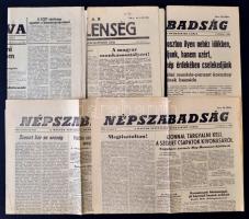 1956 A Népszava, a Magyar Függetlenség, valamit a frissen elindított Népszabadság (I. évf. 2. szám!) 1956 október-novemberi számai, bennük tudósítások és publicisztikák az október 23-i események, valamint az újonnan megalakult MSZMP körüli hírek témájában.