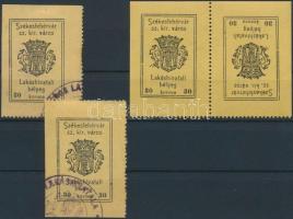 1920 Székesfehérvár városi illetékbélyeg 30K Lakáshivatali bélyeg 2 db bélyegzett + vízszintes postatiszta fordított pár (84.000)