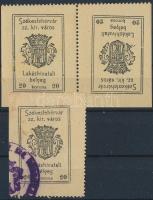 1920 Székesfehérvár városi illetékbélyeg 20K Lakáshivatali bélyeg 1 db bélyegzett + vízszintes postatiszta fordított pár (45.500)