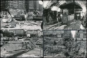 1974 Budapest, Deák téri metró építkezés föld felett, föld alatt, 13 db riportkép, 9x13 cm