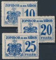 1914 Zombor városi illetékbélyeg 10f, 20f, 25f  (13.500)