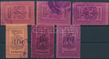 1921 Miskolc város illetékbélyeg 5K, 2x6K, 3x10K (20.300)