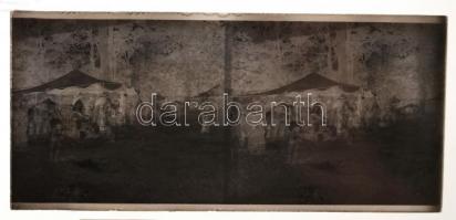 cca 1910 Katonák, hadgyakorlatok sztereo üveglemezeken, 21 db diapozitív vagy negatív képpár, 6x13 c...