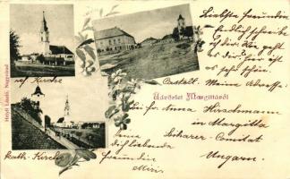 1899 Margitta, Marghita; Fő tér, templomok, kiadja Helyfi László / main square, churches, floral (EK)