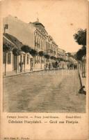 Pöstyén, Piestany; Ferencz József út, Nagy szálló / street, Grand Hotel (EK)