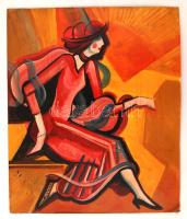 Scheiber jelzéssel: Ülő nő. Olaj, karton, apró sérüléssel, 60×50 cm