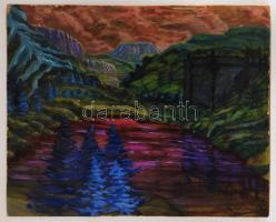 Márffy jelzéssel: Lila hegy. Olaj, farost, 60×75 cm