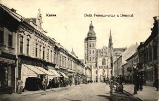 Kassa, Kosice; Deák Ferenc utca, Dóm, Liszt Nagyraktár, Markovics üzlete / street, dome, shops (EK)