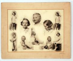 cca 1930 Gyermekfotókból készült fotómontázs, Veres aláírással, vintage fénykép paszpartuban, 30x40 cm, karton 39x48 cm