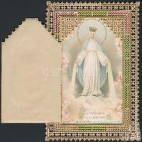 cca 1890 Hitéleti gyakorlattal kapcsolatos selyemrátétes csipke szentkép, kis hibával, 13x9cm