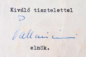 1939 Pallavicini gróf saját kézzel aláírt értesítése Tarányi Ferenc felsőházi tagnak felügyelőbizott...