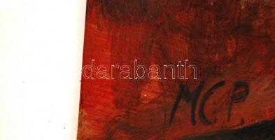 MCP jelzéssel: Táj lovassal. Olaj, falemez, 43×72 cm