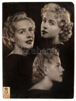 cca 1938 Angelo (1894-1974): A nő három arca, vintage nagyméretű fotómontázs, matricával jelzett, 61x48 cm