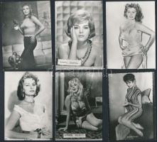 Vegyes, külföldi  színészfotók (Sophia Loren, Brigitte Bardot,  Jayne Mansfield, stb.), különböző méretben és minőségben, cca 10x7cm
