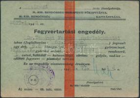 1943 Fegyvertartási engedély Tarányi Ferenc főrendiházi tag részére.