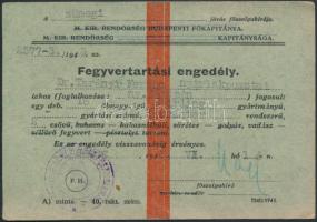 1942 Fegyvertartási engedély Tarányi Ferenc főrendiházi tag részére.