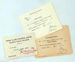 1944 A Nemzeti Casino és a Park Club tagsági jegye is tagdíjbefizetési elismervényei Tarányi Ferenc ...