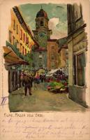 Fiume, Piazza dell Erbe / Zöldség piac / vegetable market; Künstlerpostkarte No. 1137. von Ottmar Zieher, litho s: Raoul Frank