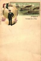 Equipages de la Flotte / French Navy battleships, mariner, flag, floral, C.K.Z. No. 1014. litho s: Gabriel (fa)