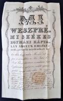 1837 A Veszprémi Székesegyház káptalanjának hiteles levele, melyben Oszterhuber Sándort bízzák meg a rend jogi képviseletével. Metszett fejléces papíron, viaszpecséttel