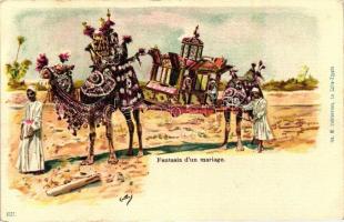 Fantasia dun mariage / Egyptian folklore, wedding, camels, litho, artist signed (EK)