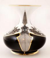 Hollóházi Jurcsák László által tervezett porcelán váza, matricás, hibátlan, jelzett, m: 23 cm, d:21 ...