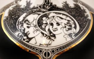 Hollóházi Jurcsák László által tervezett porcelán váza, matricás, hibátlan, jelzett, m: 23 cm, d:21 ...