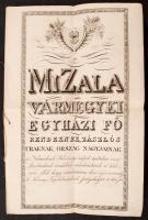 1834 Zala vármegye közgyűlésének nemességet igazoló bizonyságlevele Oszterhuber Sándor  táblabíró részére, Címeres rézmetszettel ellátott papíron. Rajta a megye bíráinak aláírásával, és viaszpecséttel.