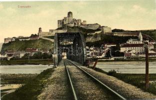 Trencsén, Vár, vasúti sín; kiadja Gansel Lipót / castle view with railroad