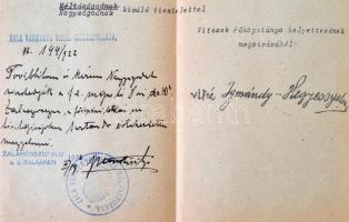 1921 A Vitézi rend megbízólevele ideiglenes székkapitányi tisztségre a sümegi járásban