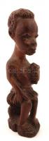 Üldögélő bennszülött afrikai faragott fa figura, jelzés nélkül, repedéssel, m:19 cm