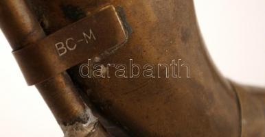 Régi réz autóduda-kürt, jelzett (BC-M), hiányos,  22×22 cm