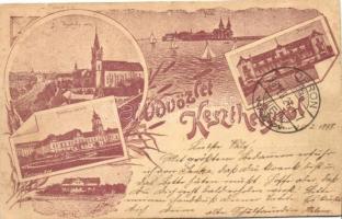 1898 Keszthely, város, fürdő, Festetics-palota, a Hullám és Balaton szállók (kis szakadás / small tear)