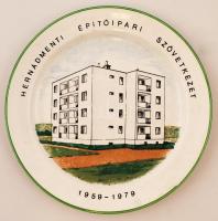 Bodrogkeresztúri emlék tányér, Hernádmenti Építőipari Szövetkezet, matricás, jelzett, d:20,5 cm