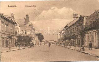 Losonc, Lucenec; Rákóczi utca, üzletek. Kiadja Steinhöbel Sándor / street with shops