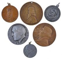 6db-os vegyes magyar emlékérem tétel, közte Berán Lajos (1882-1943) 1934. "Luther Márton" Br emlékérem. "D LUTHER MÁRTON BIBLIAFORDÍTÁSA NÉGYSZÁZ ÉVES 1534-1934 / MINDEN NÉPNEK A MAGA NYELVÉN - JÁNOS JEL XIV:6" (41mm), Szentesy Hiesz Géza (1896-1975) DN "Bartók" fém dalos érem füllel (24mm) T:vegyes