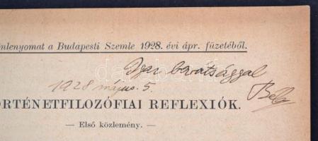 Brandenstein Béla: Történetfilozófiai reflexiók I-II. Különlenyomat a Budapesti Szemle 1928 áprilisi...