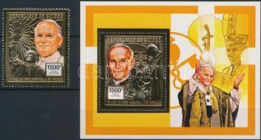 Pope John Paul II's visit gold fiol stamp + block, II. János Pál pápa látogatása aranyfóliás bélyeg + blokk