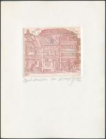 Olvashatatlan jelzéssel: Budapesti utcarészlet. Rézkarc, papír, jelzett, 6,5x7,5 cm