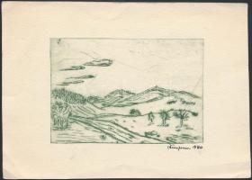 Olvashatatlan jelzéssel: Őszi táj. Rézkarc, papír, jelzett, 8,5x12 cm