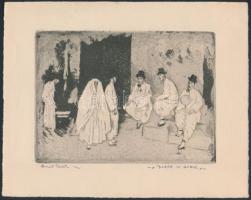 Olvashatatlan jelzéssel: Bazár Szöulban. Rézkarc, papír, jelzett, 10x15 cm