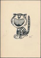 Ruszkai Gábor (1958-): Macska. Vegyes technika, papír, jelzett, 22x15 cm