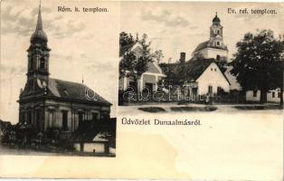 Dunaalmás, Római katolikus és evangélikus református templom, kiadja Geng Alajos (EK)