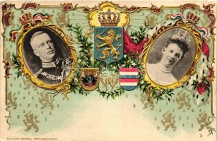 Prince Henry, Duke of Mecklenburg-Schwerin and Wilhelmina of the Netherlands, coat of arms , floral, golden Emb. litho (pinhole)