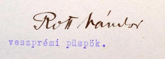 1926 Rott Nándor Ferdinánd (1869- 1939) veszprémi püspök aláírt köszönő levele dr. Tarányi Ferenc va...