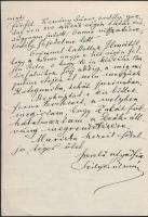 1918 Szily Kálmán (1838-1924) fizikus, nyelvész, az MTA főtitkárának saját kézzel írt és aláírt kösz...