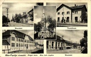 Bácstopolya, Backa Topola; polgári iskola, vasútállomás, utcák / school, railway station, streets (EK)