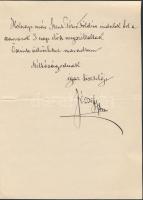 1928 Habsburg József főherceg saját kézzel írt és aláírt levele dr. Tarányi Ferenc vas és zala  megy...