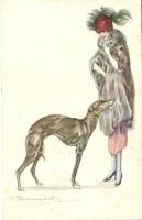 Italian art postcard, Lady with dog, Anna & Gasparini 624-3. s: Bompard